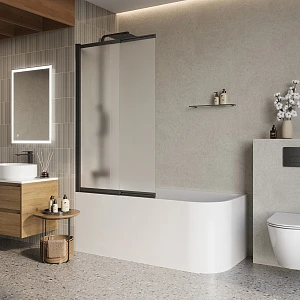 Шторка на ванну BelBagno Luce LUCE-VF-11-90/145-P-NERO 90х145 профиль черный матовый, стекло матовое