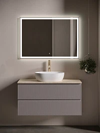 Мебель для ванной Sancos Snob R 100 подвесная, столешница kreman, Doha Soft (с отверстием под смеситель)
