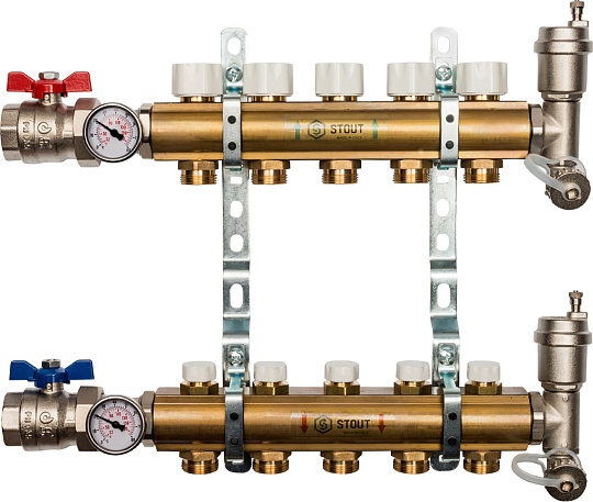 Коллектор Stout SMB 0468 латунь, на 5 контуров, без расходомеров