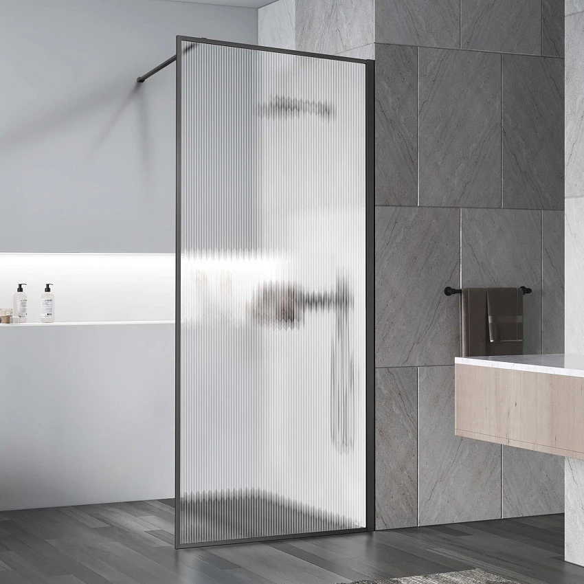 Душевая перегородка Vincea Walk-In VSW-1HP80FLGM, 80х200, вороненая сталь, стекло рифленое