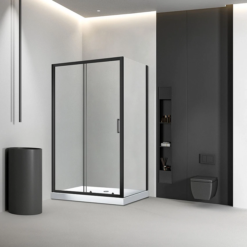 Душевой уголок Veconi Rovigo RV-046B 100x80x195 см, профиль черный, стекло прозрачное