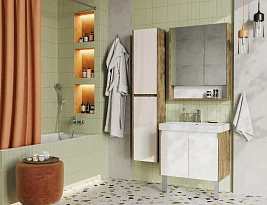 Мебель для ванной Aquaton Сканди Doors 80 белый глянец/дуб рустикальный