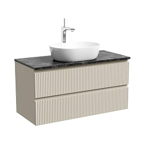 Тумба со столешницей Sancos Snob R 100 подвесная, столешница black sky, Beige Soft (с отверстием под смеситель)