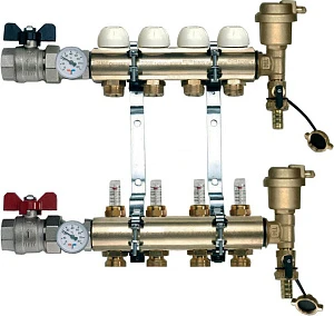 Коллектор Tiemme 1&quot; х 3/4&quot;, латунный, 4 выхода 3870005