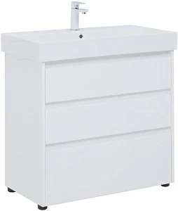 Тумба с раковиной Aquanet Nova Lite 85 белый глянец, 3 ящика