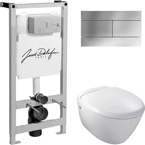 Унитаз подвесной Jacob Delafon Presquile E4440 + Инсталляция Jacob Delafon E5504-NF + Кнопка смыва