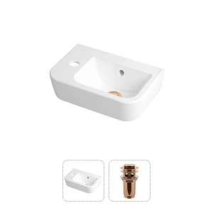 Комплект 2 в 1 Lavinia Boho One 21520924: подвесная фарфоровая раковина 37 см (отверстие слева), донный клапан