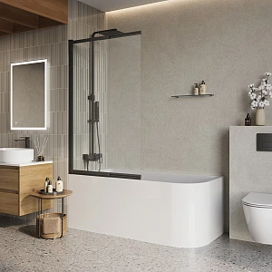 Шторка на ванну BelBagno Luce LUCE-VF-11-90/145-C-NERO 90х145 профиль черный матовый, стекло прозрачное