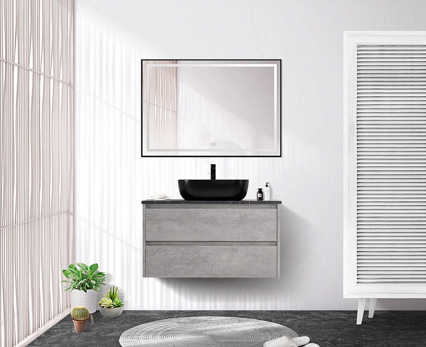 Мебель для ванной Belbagno Kraft 80 подвесная, со столешницей, 2 ящика, Cemento Grigio