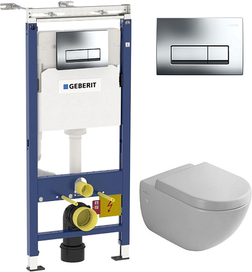 Комплект инсталляция Geberit Duofix Платтенбау 458.125.21.1 4в1 + унитаз Villeroy & Boch Subway Plus