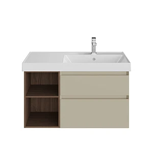 Тумба с раковиной Kerama Marazzi Cubo 90 R подвесная, лимо матовый/структурированный орех