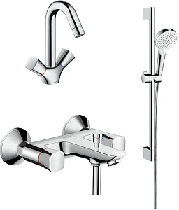 Комплект для ванной Hansgrohe Смеситель Logis 71243000 для ванны с душем + Смеситель Logis 71222000 для раковины + Душевой гарнитур 26532400