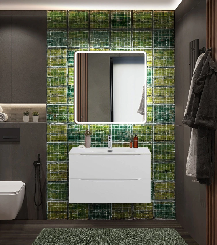 Мебель для ванной BelBagno Marino-Cer-N 80 подвесная, 2 ящика, Bianco Lucido