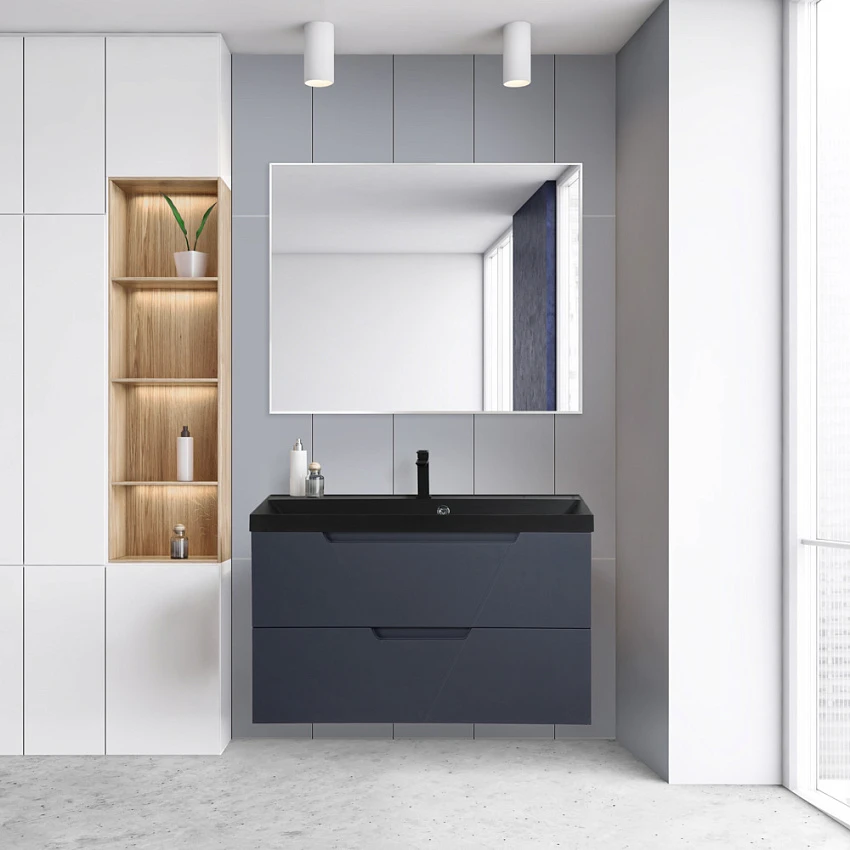 Мебель для ванной BelBagno Vittoria 90 подвесная, 2 ящика, Grigio Opaco (раковина BB900/450-LV-ART-AST-NERO)