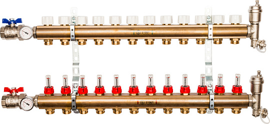 Коллектор Stout SMB 0473 латунь, на 12 контуров, с расходомерами