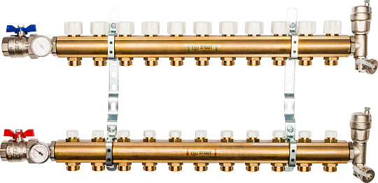 Коллектор Stout SMB 0468 латунь, на 11 контуров без расходомеров