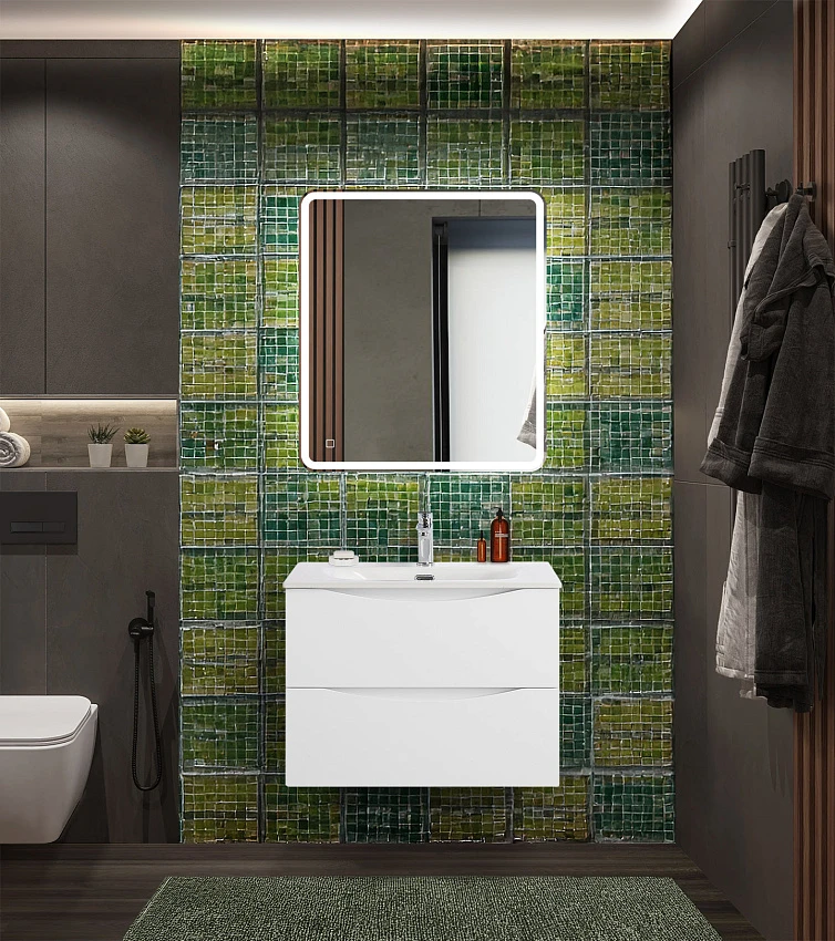 Мебель для ванной BelBagno Marino-Cer-N 70 подвесная, 2 ящика, Bianco Lucido