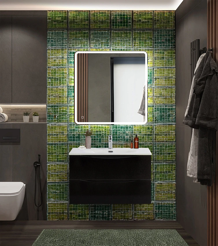 Мебель для ванной BelBagno Marino-Cer-N 80 подвесная, 2 ящика, Nero Lucido