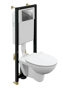 Комплект Cersanit Parva CO DPL EO унитаз slim+ инсталляция BLACK+ кнопка LEON, хром глянцевый