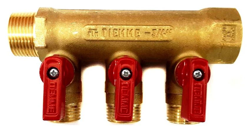 Коллектор Tiemme 1/2&quot; х 3/4&quot;, латунный, 3 выхода