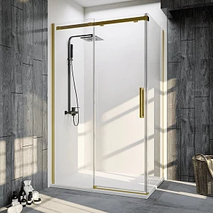 Душевой уголок Veconi Rovigo RV-070G 120x80x195 см, профиль брашированное золото, стекло прозрачное