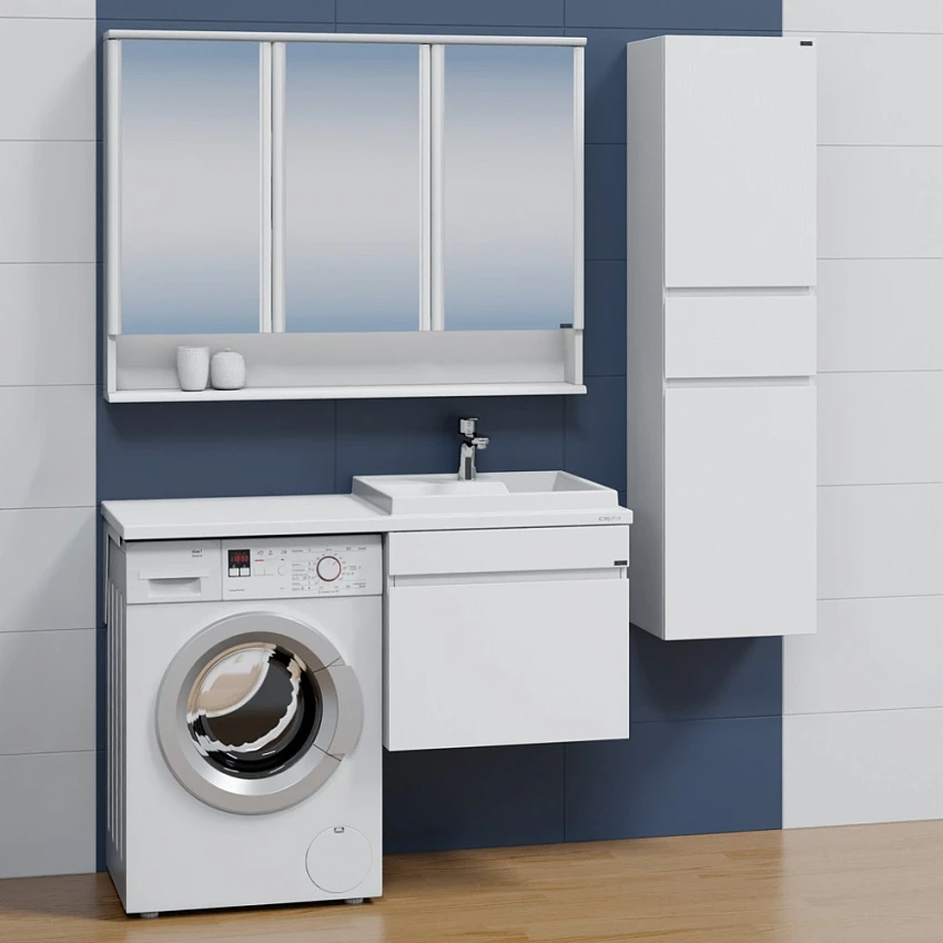 Мебель для ванной СанТа Марс 59 R подвесная с ящиками белая над стиральной машиной