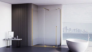 Душевой уголок Premium Trento PTC-SP-50G 100x90x200 см, профиль брашированное золото, стекло прозрачное