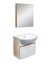 Мебель для ванной Runo Лада 50 подвесная, белая, крафтовый дуб (раковина Уют 50)