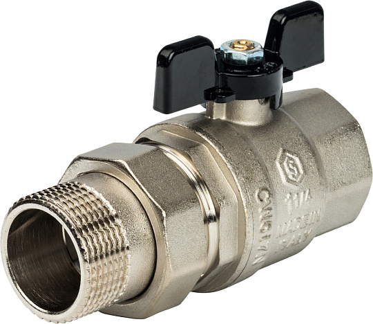 Шаровый кран Stout SVB-0007 1 1/4 вн-нар, полнопроходной, с американкой, ручка бабочка
