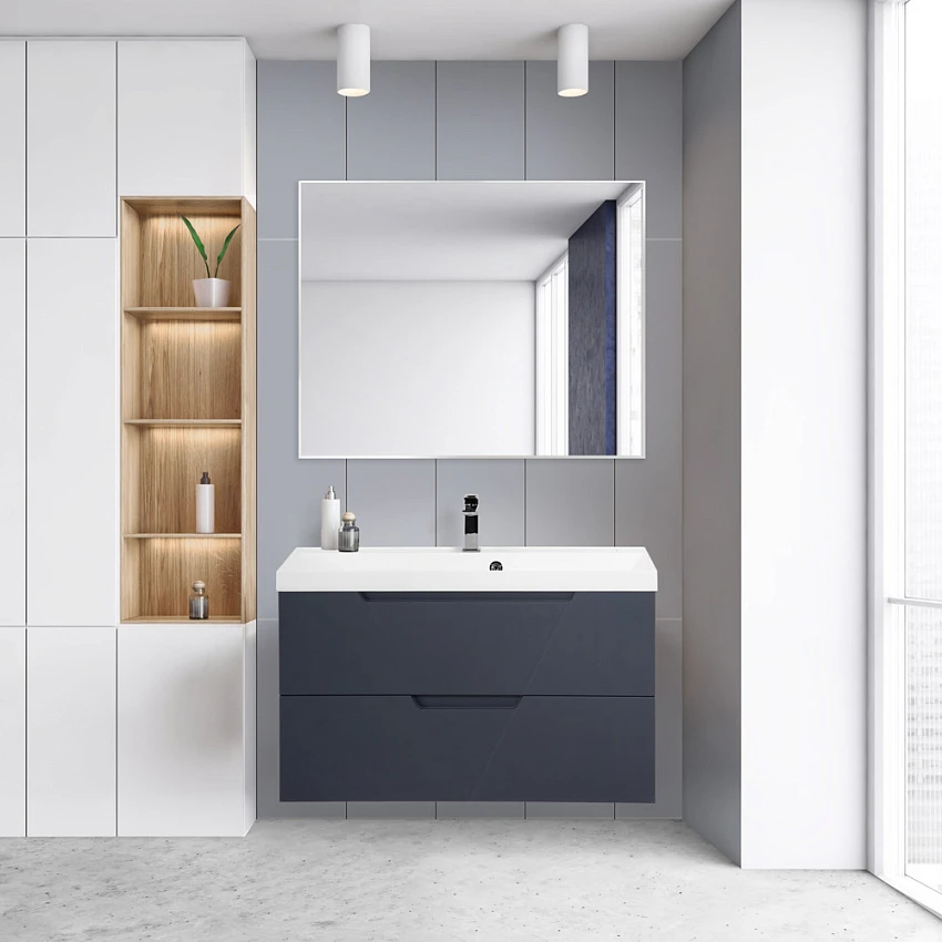 Мебель для ванной BelBagno Vittoria 90 подвесная, 2 ящика, Grigio Opaco (раковина BB900/450-LV-MR-AST)