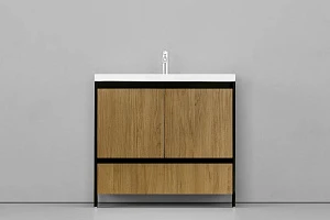 Тумба с раковиной Velvex Klaufs 90.2D.1Y черная, шатанэ, напольная