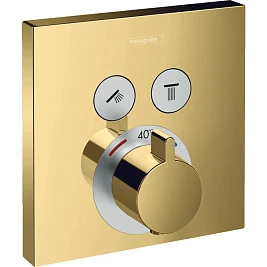 Термостат Hansgrohe ShowerSelect 15763990 для душа, на 2 потребителя, полированное золото